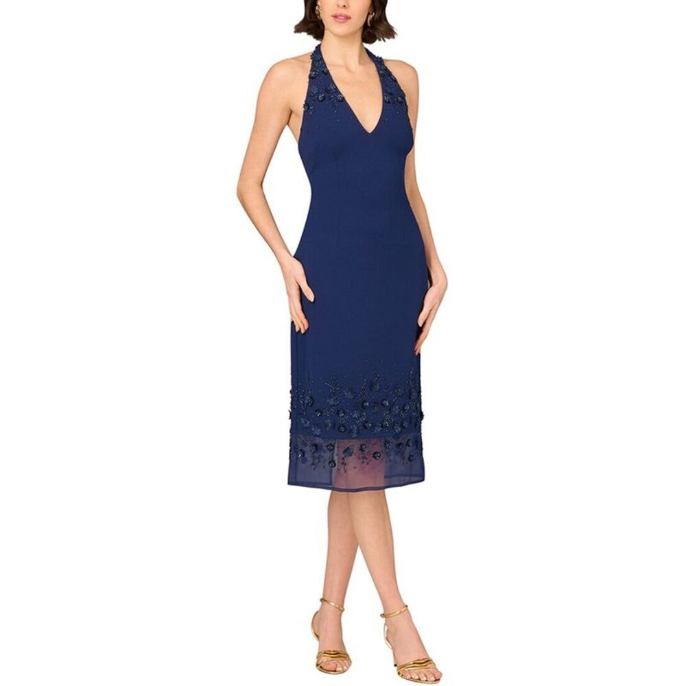Aidan Mattox Womens Embellished Midi Dress, Brown